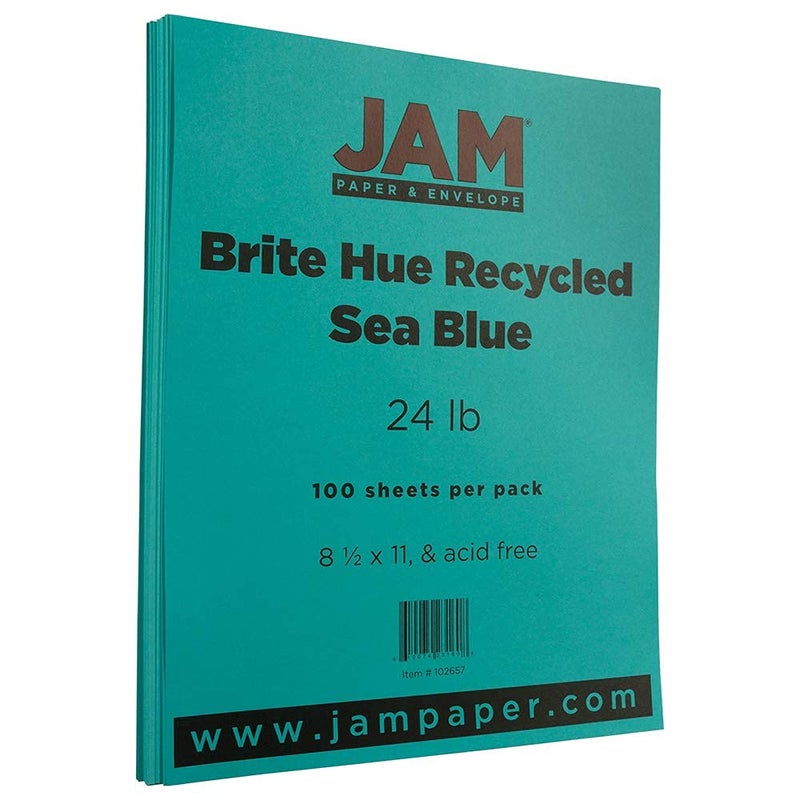 JAM Paper ورق جام ملون 24 رطل - 90 جرام - 8.5 × 11 - أزرق بحري معاد تدويره - 100 ورقة/عبوة - Image 2